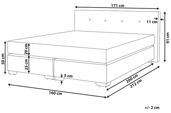 Kontinentálna posteľ béžová 160 x 200 cm čalúnený rám postele s matracom moderná spálňa