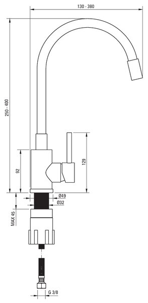 Deante Leda, granitový 1-komorový drez na dosku 670x440x164 mm + drezová batéria s flexi ramenom N72M čierna + sifón, čierna, ZRDP2113