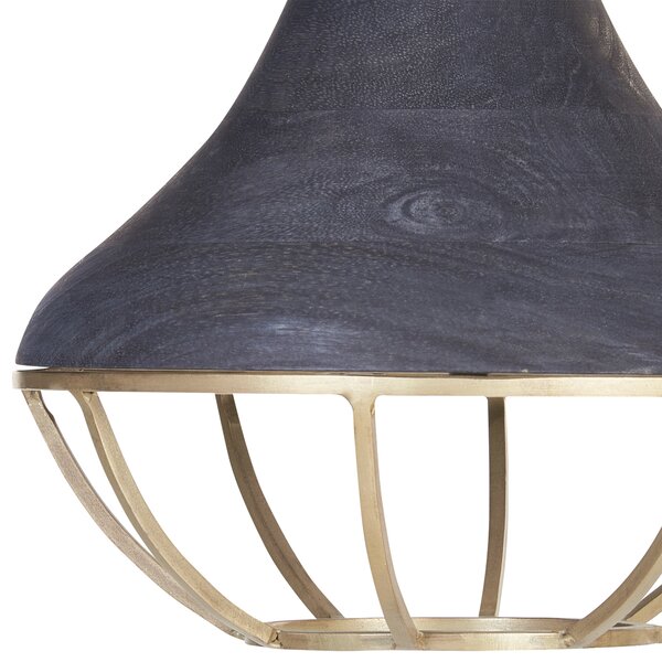 Závesná lampa čierna mosadzná prírodné drevené tienidlo boho štýl ručne vyrobené bytové doplnky