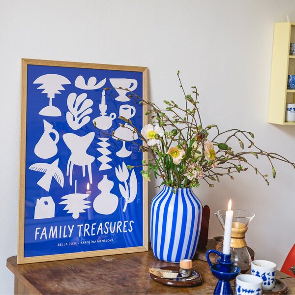 Plagát Family Treasures Beige / Blue 30 x 40 cm