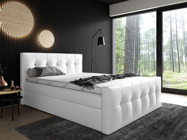 Čalúnená posteľ Maxim 120x200, biela eko koža + TOPPER