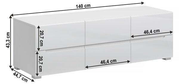 KONDELA RTV stolík 6S/140, biela/biely extra vysoký lesk HG, JOLK