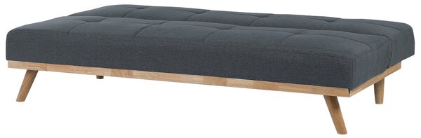 Rozkladacia pohovka tmavosivá látkové čalúnenie polyester 3-miestna prešívanie s gombíkmi drevené nohy moderný štýl obývacia izba