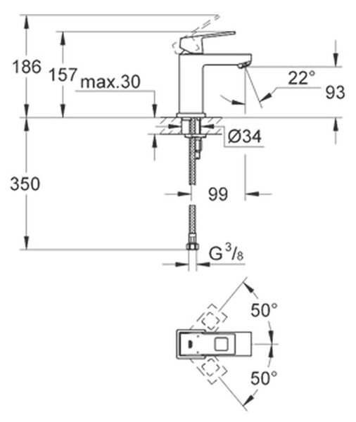 GROHE Eurocube - Páková umývadlová batéria, veľkosť S, chróm 2313200E