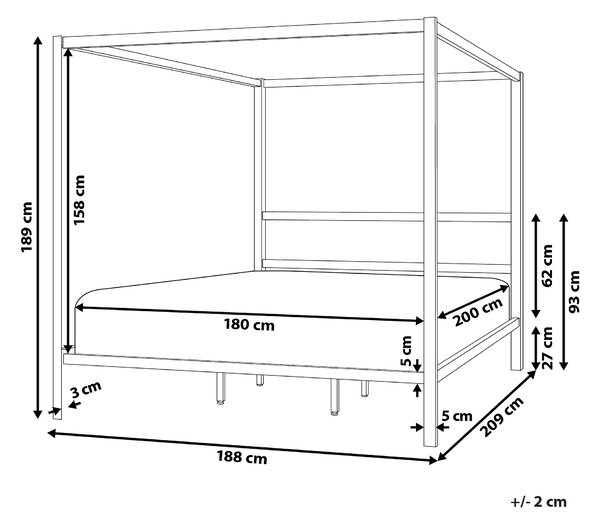 Rám postele s baldachýnom čierny kov 180 x 200 cm dvojlôžko preglejkové lamely industriálny minimalistický štýl spálňa