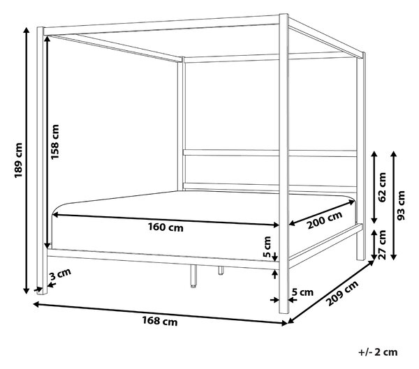 Rám postele s baldachýnom čierny kov 160 x 200 cm dvojlôžko preglejkové lamely industriálny minimalistický štýl spálňa
