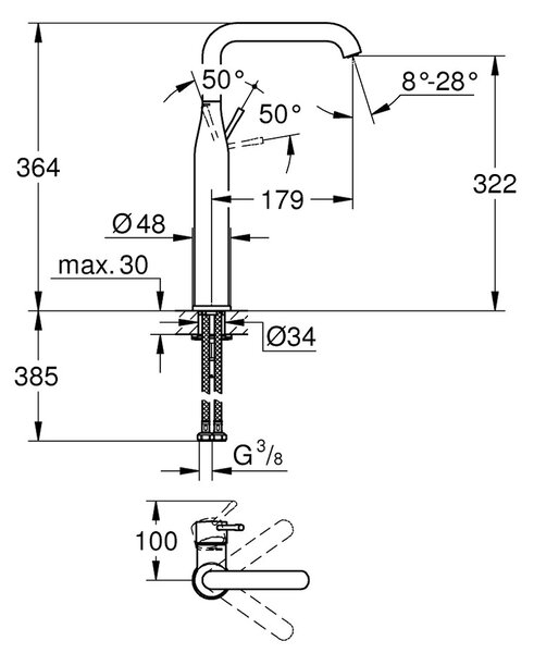 GROHE Essence - Páková umývadlová batéria, veľkosť XL, kartáčovaný Hard Graphite 32901AL1