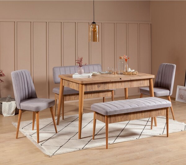 ASIR Jedálenský set stôl, stoličky VINA atlantická borovica, sivá