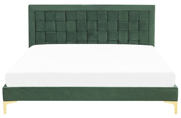 Rám postele 180 x 200 cm zelené zamatové čalúnenie s čelom zlaté nohy spálňa moderný glamour štýl