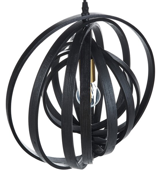 Závesná lampa čierna topoľové drevo okrúhle nastaviteľné tienidlo stropné svietidlo