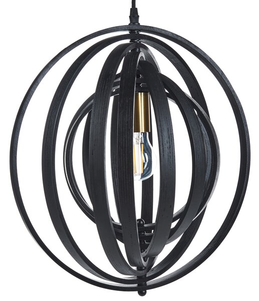 Závesná lampa čierna topoľové drevo okrúhle nastaviteľné tienidlo stropné svietidlo