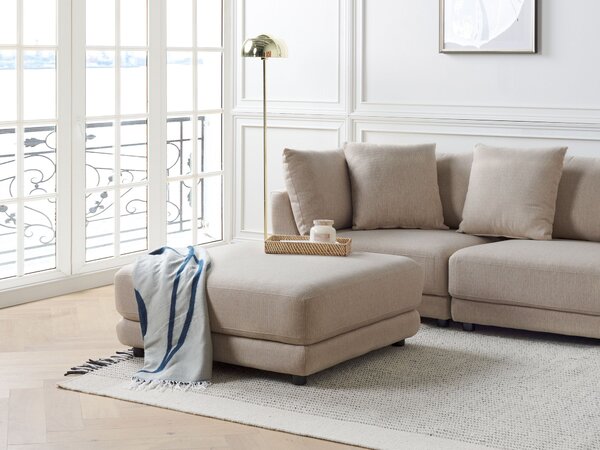 Taburet béžový polyesterové látkové čalúnenie štvorcový minimalistický moderný štýl k pohovke