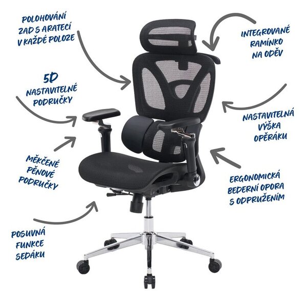KA-B2363 BK, Ergonomická kancelárska stolička, čierna, sieťované operadlo a 5D podrúčky