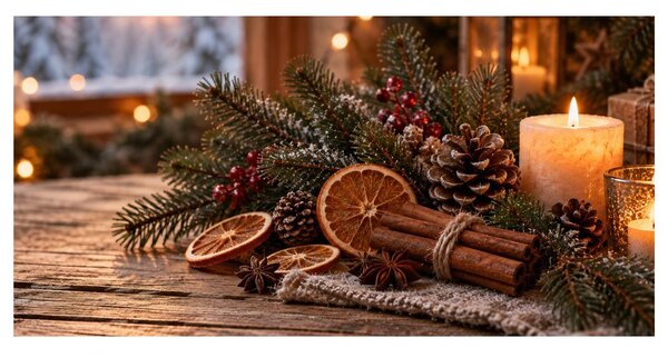 Obraz útulná adventná dekorácia so šiškami