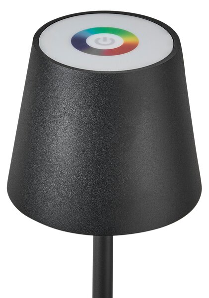 Stolná lampa čierna železo hliník s dotykovým vypínačom nabíjanie cez USB kábel bezdrôtová moderný štýl interiér exteriér
