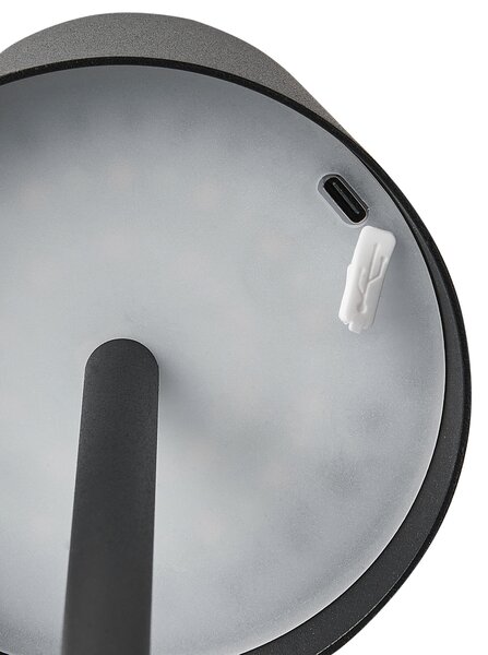 Stolná lampa čierna železo hliník s dotykovým vypínačom nabíjanie cez USB kábel bezdrôtová moderný štýl interiér exteriér