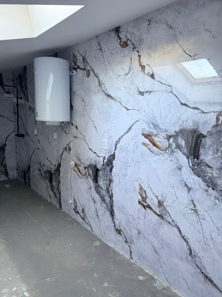 Manufakturaplyt Flexi panel Búrkový mramor – lesklý, 280 × 122 cm