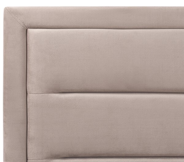 Posteľ s úložným priestorom sivobéžová zamatové čalúnenie 180 x 200 cm čalúnené čelo lamelový rošt moderný štýl spálňa