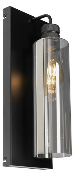 Moderná nástenná lampa čierna s dymovým sklom - Stavelot