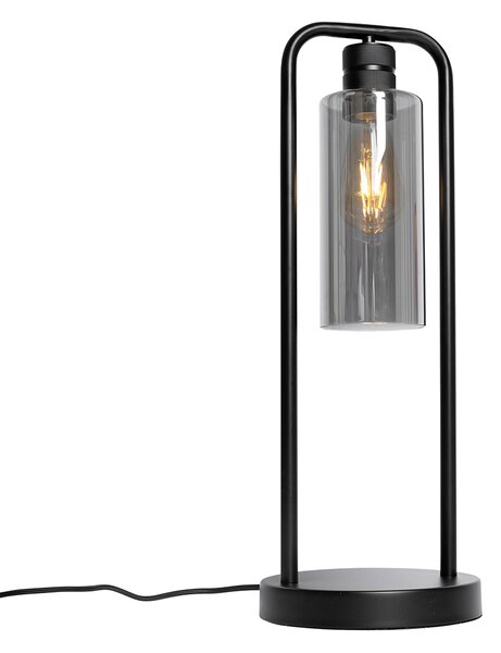 Moderná stolná lampa čierna s dymovým sklom - Stavelot