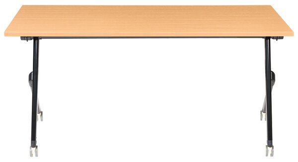 Skladací písací stôl hnedá MFC stolová doska čierny kovový rám 160 x 60 cm prenosný stolík s kolieskami moderná kancelária