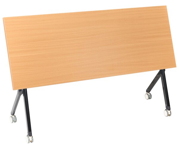 Skladací písací stôl hnedá MFC stolová doska čierny kovový rám 160 x 60 cm prenosný stolík s kolieskami moderná kancelária