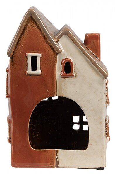 Béžovo-hnedý keramický svietnik na čajovú sviečku domček Amster Village - 13*8*20 cm - Clayre & Eef