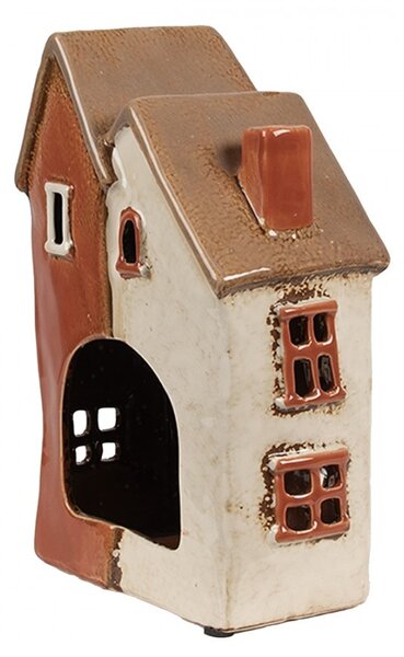 Béžovo-hnedý keramický svietnik na čajovú sviečku domček Amster Village - 13*8*20 cm - Clayre & Eef
