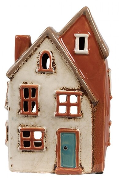 Béžovo-hnedý keramický svietnik na čajovú sviečku domček Amster Village - 13*8*20 cm - Clayre & Eef