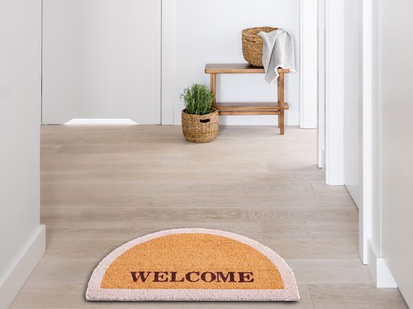 Rohožka prírodná prírodné kokosové vlákno 45 x 75 cm PVC povlak protišmyková rohož s nápisom welcome do interiéru moderná