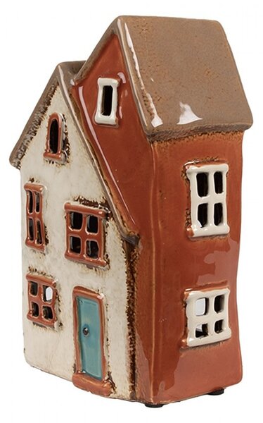 Béžovo-hnedý keramický svietnik na čajovú sviečku domček Amster Village - 13*8*20 cm - Clayre & Eef