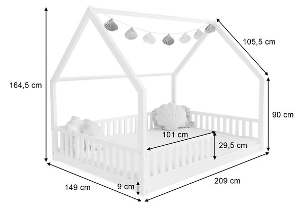 Detská domčeková posteľ so zábranou Bianco New 140x200 - prírodná