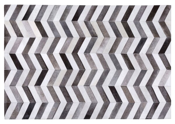 Koberec sivá pravá koža 140 x 200 cm nízky vlas geometrický vzor moderný ručne vyrábaný obdĺžnikový