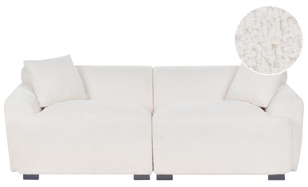 Pohovka krémová biela buklé čalúnenie 3-miestna s vankúšmi moderný minimalistický štýl obývacia izba