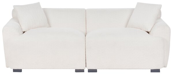Pohovka krémová biela buklé čalúnenie 3-miestna s vankúšmi moderný minimalistický štýl obývacia izba
