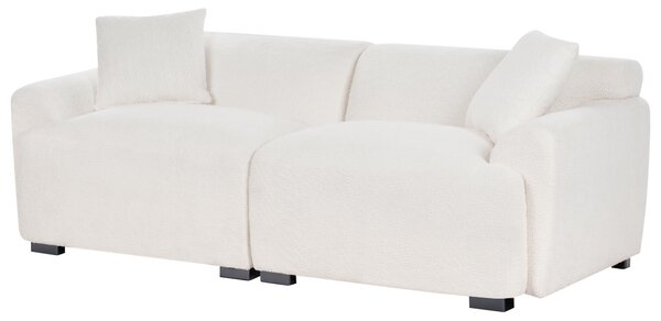 Pohovka krémová biela buklé čalúnenie 3-miestna s vankúšmi moderný minimalistický štýl obývacia izba