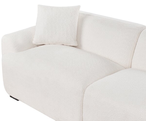 Pohovka krémová biela buklé čalúnenie 3-miestna s vankúšmi moderný minimalistický štýl obývacia izba