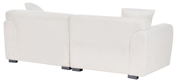 Pohovka krémová biela buklé čalúnenie 3-miestna s vankúšmi moderný minimalistický štýl obývacia izba