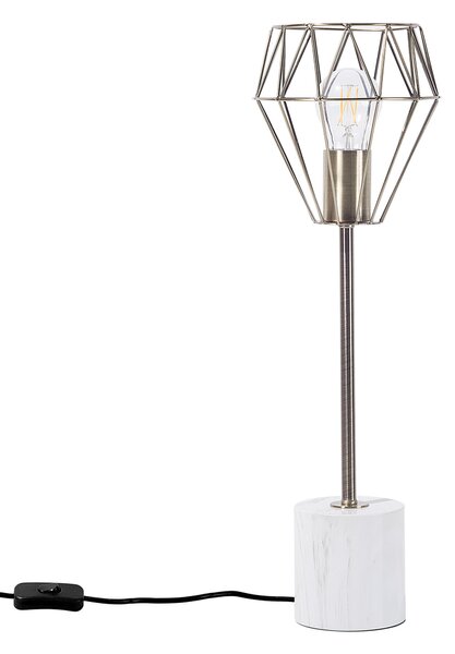 Stolná lampa biela mosadzná 49 cm kovové tienidlo tvar diamantu okrúhly stojan mramorový vzhľad obývačka spálňa