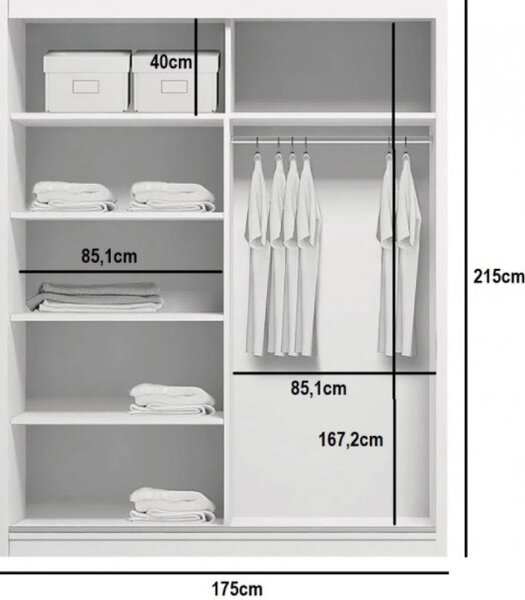 Priestranná šatníková skriňa AMADEO, šírka 175 cm, výška 215 cm