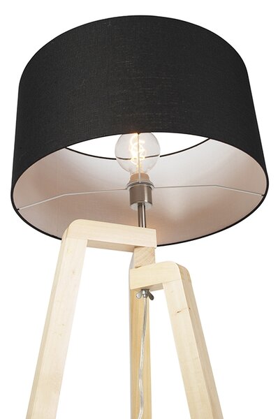 Moderná stojaca lampa drevo s čiernym tienidlom 45 cm - Puros