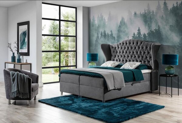 Luxusná boxspringová posteľ 140x200 RIANA - sivá + topper ZDARMA