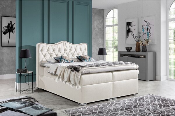 Kontinentálna posteľ 180x200 SULTAN - biela ekokoža + topper ZDARMA