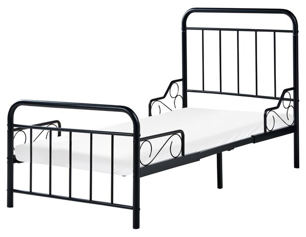 Detská rozťahovacia posteľ čierna železo 90 x 130/160/200 cm lamelový rošt rastúca posteľ moderný štýl detská izba