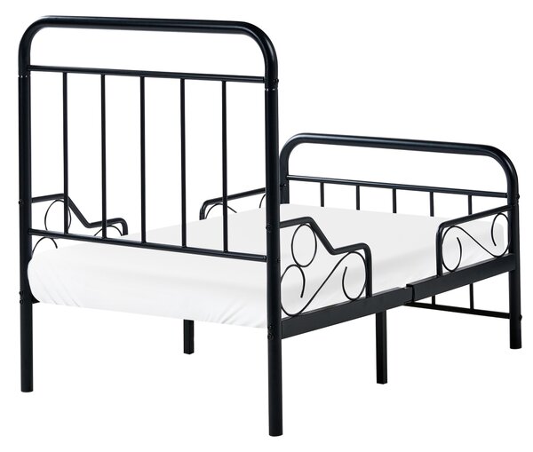 Detská rozťahovacia posteľ čierna železo 90 x 130/160/200 cm lamelový rošt rastúca posteľ moderný štýl detská izba