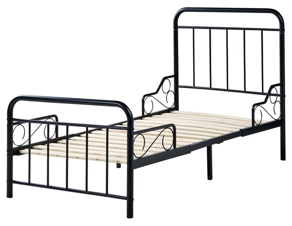 Detská rozťahovacia posteľ čierna železo 90 x 130/160/200 cm lamelový rošt rastúca posteľ moderný štýl detská izba