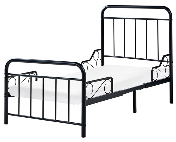 Detská rozťahovacia posteľ čierna železo 90 x 130/160/200 cm lamelový rošt rastúca posteľ moderný štýl detská izba