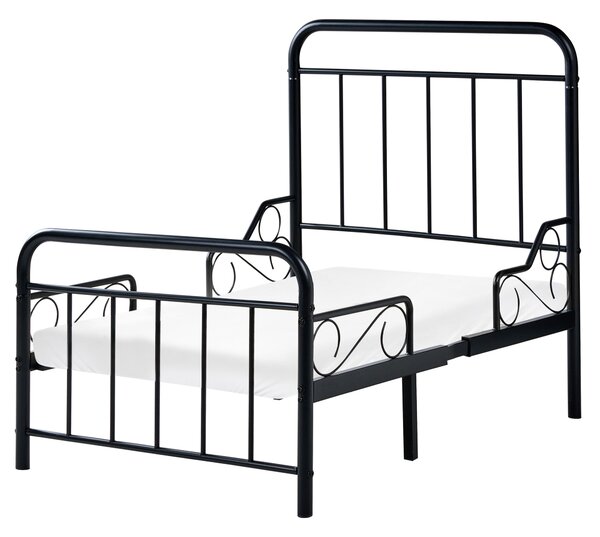 Detská rozťahovacia posteľ čierna železo 90 x 130/160/200 cm lamelový rošt rastúca posteľ moderný štýl detská izba