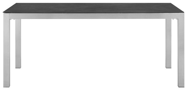Záhradný jedálenský stôl čierna žulová doska 180 x 90 cm pre 6 osôb strieborné nohy z nehrdzavejúcej ocele