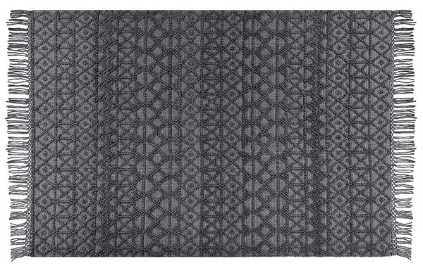 Koberec čierny vlna a polyester 200 x 300 cm geometrický vzor strapce boho moderný